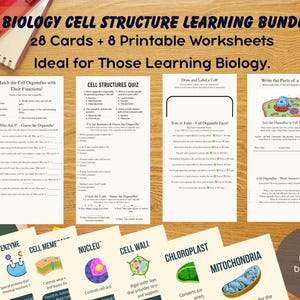 Cell Organelle Flashcards and Worksheet Study Printables | Educational Biology Resource | For Students & Teachers | Template Included |