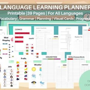 Digital Language Learning Planner | Study Workbook for All Languages | Vocabulary &Grammar Tracker | Language Learning Planner for GoodNotes