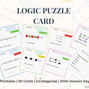 Tarjetas de rompecabezas de lógica imprimibles / Juegos de pensamiento / Rompecabezas para niños y adultos / Rompecabezas de lógica educativo / Practicando el pensamiento lógico
