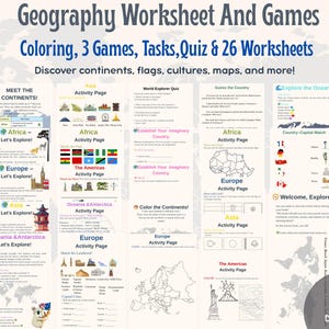 Geographie Arbeitsblätter für Kinder | Geographie Lernmittel Grundschule Grundschule Homeschool Kinder Infomaterial Karte Infomaterial Farbe | Geographie Spiele Bundle