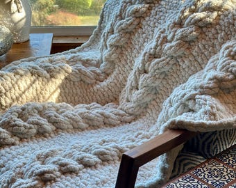 Heart Cable Oatmeal Throw