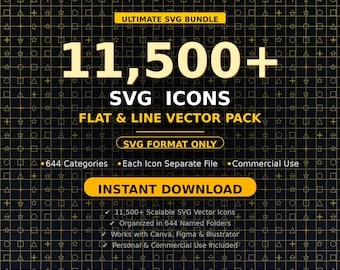 11500+ SVG Icons Bundle | Flat & Line Vector Pack | UI UX Design | Canva Figma Illustrator | Commercial Use | svg Instant Download