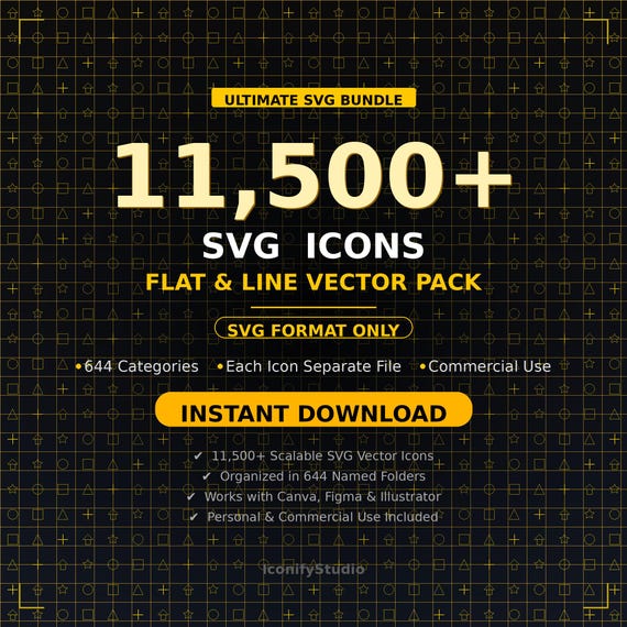 11500+ SVG Icons Bundle | Flat & Line Vector Pack | UI UX Design | Canva Figma Illustrator | Commercial Use | svg Instant Download