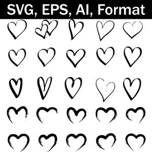 Hand Drawn Heart Icons Pack – Love Bundle, Romantic Collection, Hearts Set Vector SVG EPS AI Files for Cricut & Digital Crafts