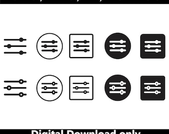 Settings SVG, Slider Icon Set, Adjust Vector, Filter Control Clipart, Preference EPS AI, Digital Download