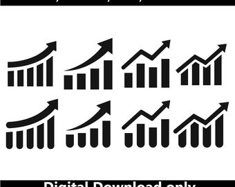 Growth Chart SVG, Bar Graph Icon Set, Profit Vector, Business Analytics Clipart, Trend Arrow EPS AI, Digital Download