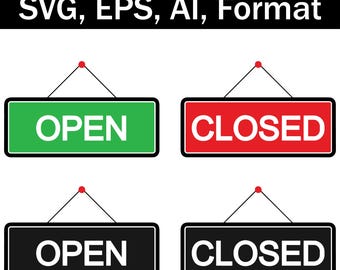 Open Closed Banner Signboard Vector Pack: Shop Restaurant Storefront