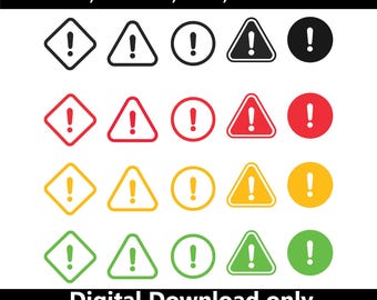 Warning SVG, Alert Icon Set, Exclamation Vector, Caution Sign Clipart, Attention EPS AI, Digital Download