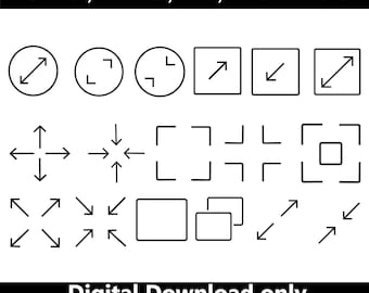 Resize SVG, Expand Icon Set, Fullscreen Vector, Zoom Arrow Clipart, Scale UI EPS Ai, Digital Download