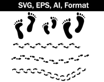 Footprint Icons Bundle: Family Footsteps, Black Silhouette (SVG, EPS, AI)
