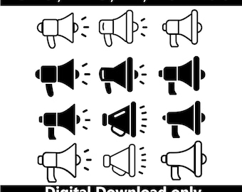 Megaphone SVG, Announcement Icon Set, Bullhorn Vector, Marketing Clipart, Speaker EPS AI, Digital Download