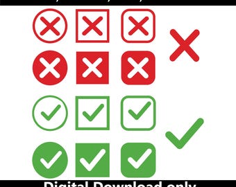 Checkmark SVG, Cross Icon Set, Approve Reject Vector, Yes No Clipart, Check X EPS AI, Digital Download