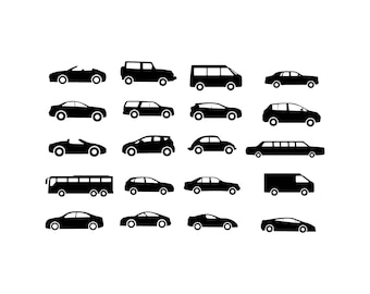 Vehicle Silhouette Clipart | Car, Bus, Truck Vector Bundle (Digital Download)