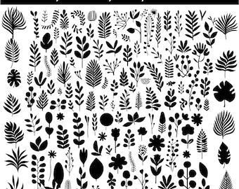 Botanical Vector Icons: Leaves & Flowers Silhouette Bundle (SVG, EPS, AI Files)