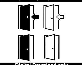 Door SVG, Exit Icon Set, Entrance Vector, Open Door Clipart, Room Sign EPS AI, Digital Download
