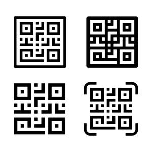 Puede incluir: Cuatro diseños de códigos QR en blanco y negro. Cada código es un cuadrado con un patrón único de cuadrados y líneas negras. Un código tiene esquinas redondeadas.