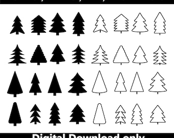 Pine Tree SVG, Forest Icon Set, Evergreen Vector, Christmas Clipart, Tree Silhouette EPS AI, Digital Download