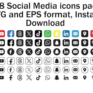 78 iconos de redes sociales. Formato SVG y EPS, iconos vectoriales digitales de estilo plano y lineal para diseño de marca y sitios web