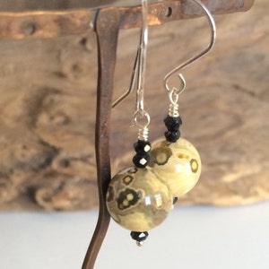 Ocean Jasper and Black Spinel Drop Earrings with Handmade Sterling Silver Ear Wires image 1