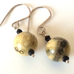 Ocean Jasper and Black Spinel Drop Earrings with Handmade Sterling Silver Ear Wires image 4