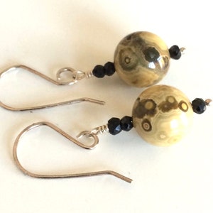 Ocean Jasper and Black Spinel Drop Earrings with Handmade Sterling Silver Ear Wires image 3