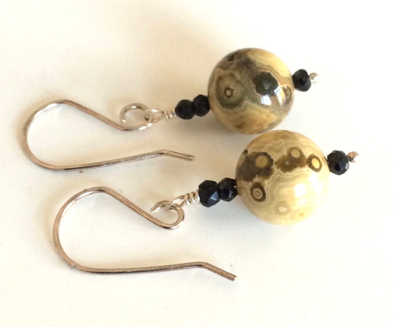 Ocean Jasper and Black Spinel Drop Earrings with Handmade Sterling Silver Ear Wires image 3