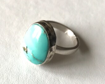 Sterling Silver Ring American Turquoise Cabochon Ring Size 7 Boho Jewelry Gift for Her