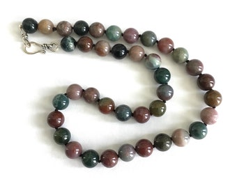 Handknotted Necklace Fancy Jasper Sterling Silver Hook and Eye Clasp