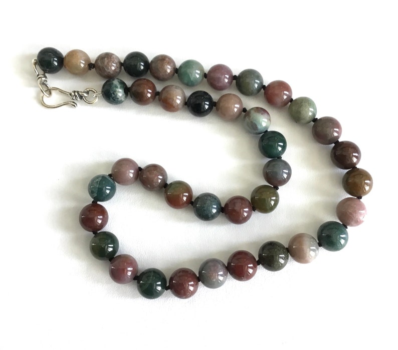 Handknotted Necklace Fancy Jasper Sterling Silver Hook and Eye Clasp image 1