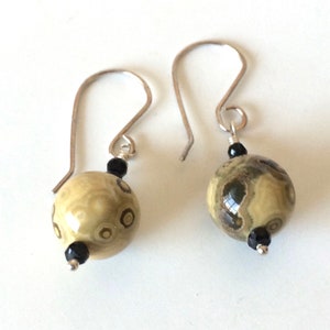 Ocean Jasper and Black Spinel Drop Earrings with Handmade Sterling Silver Ear Wires image 2