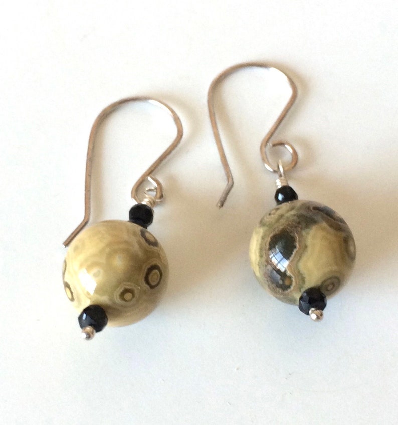 Ocean Jasper and Black Spinel Drop Earrings with Handmade Sterling Silver Ear Wires image 2
