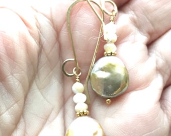 Drop Earrings Freshwater Pearls and Mother of Pearl with Gold Filled Earwires