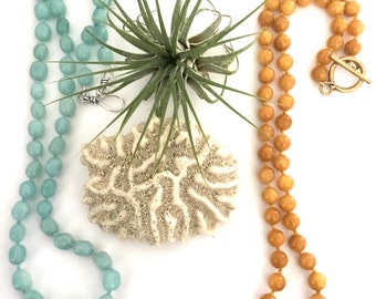 Handknotted Gemstone Necklaces Amazonite Nuggets Yellow Agate Rounds