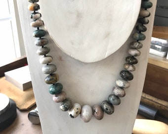 Hand Knotted Chunky Ocean Jasper Necklace Graduated Smooth Rondelles Ocean Jasper Gift for Her Statement Jewelry