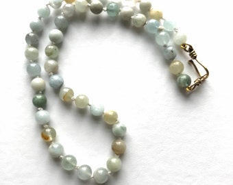 Hand Knotted Necklace Aquamarine Beads Handmade Necklace March Birthstone Birthday Gift for Her