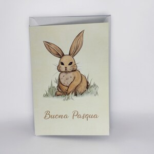 Biglietto di auguri Pasqua - Coniglietto illustrato - Con busta inclusa