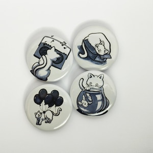Spille Scribble - Gatto illustrato in bianco e nero - 4 varianti 32mm