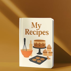 My Recipes Hardcover Journal, Baking Recipe Book, Soft Yellow Beige Kitchen Journal, Mother&#39;s Day Gift, Sweet Treats Cookbook