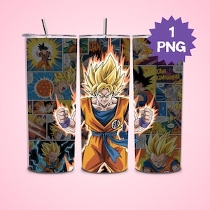 90s Cartoon & Anime Tumbler Wrap PNG | 20oz Skinny Sublimation Design | Goku, Dragon Ball Z, Super Saiyan | Best Selling Digital Download