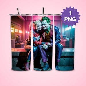 Harlequin and Joker Tumbler Designs, 20oz Skinny Tumbler Sublimation Design, Digital Download PNG, 20oz Tumbler Design