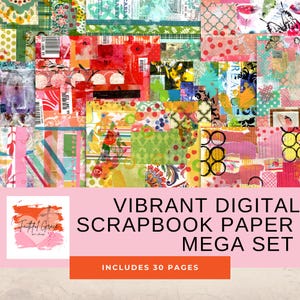 Vibrant Digital Scrapbook Paper Mega Set | Colorful Collage Designs | Journal Accessories | Handcrafted Art Pages | Printable