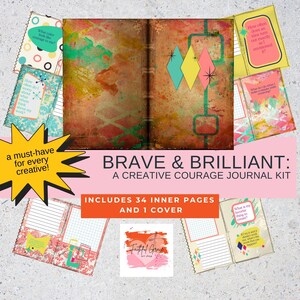 Digital nedladdning | Utskrivbart journalkit | Modig och briljant | Utskrivbar | Retro från mitten av århundradet | Kreativa uppmaningar | Affirmationer