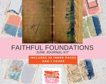 Faithful Foundations Christian Junk Journal Kit | Printable Scripture Ephemera and Journaling Papers | Digital Download Faith Collage Pack