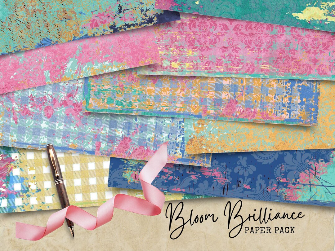 Bloom Brilliance Digital Paper Pack | 18 Colorful Mixed Media Floral ...