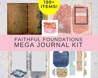 Faithful Foundations MEGA Christian Junk Journal Kit | Printable Scripture Ephemera and Journaling Papers | Digital Download Collage Pack