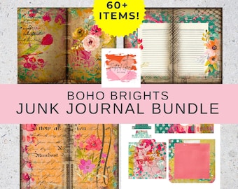 Digital Download Boho Brights Junk Journal BUNDLE | Vibrant Palette | Boldly Bloom | Pages and Ephemera | Mixed Media