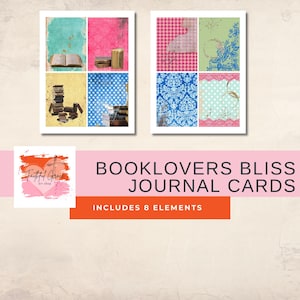 Download Digital | Booklovers Bliss | Livros Vintage | Cores Alegres | 8 Elementos | Acessórios de Papel | Cartões de Diário