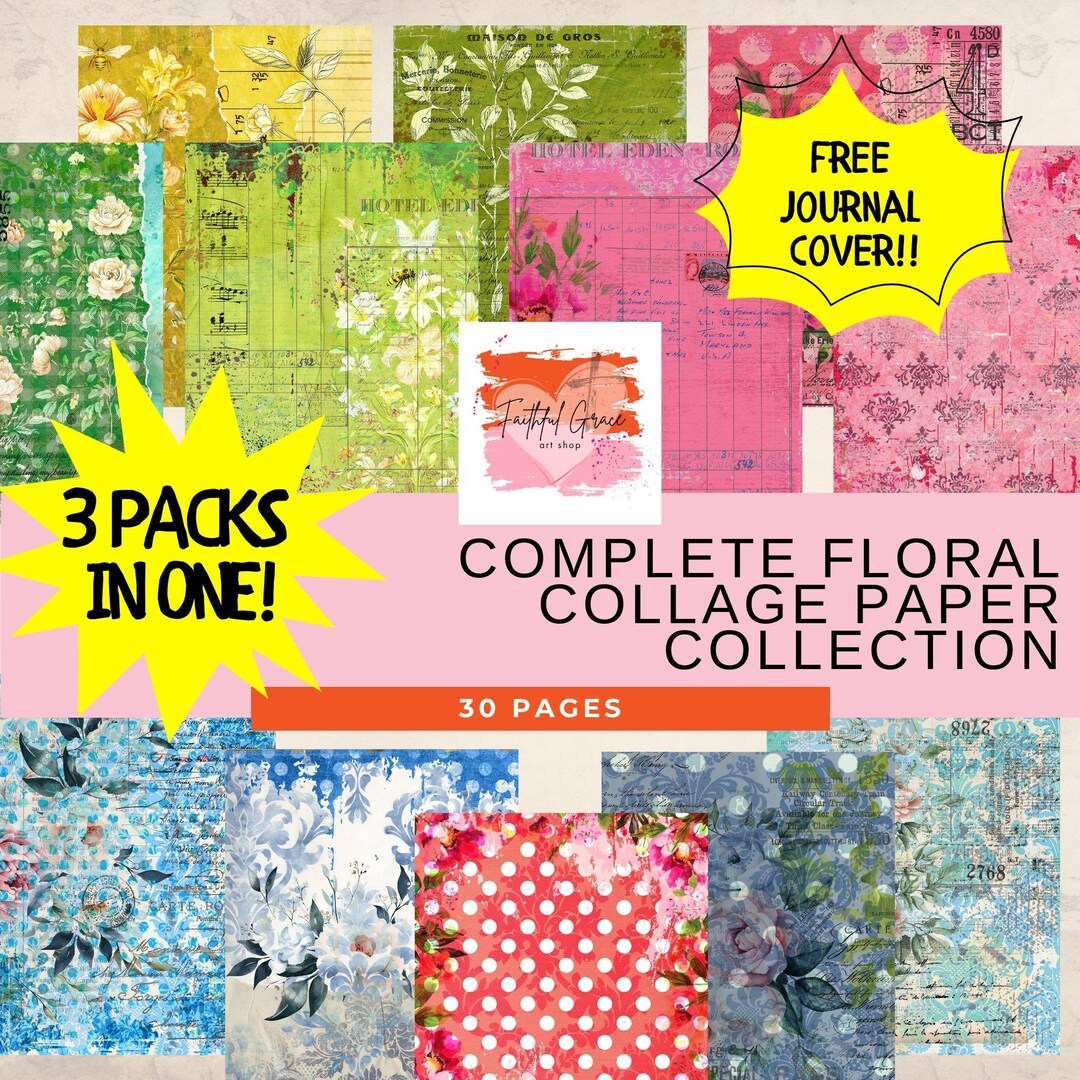 Complete Floral Collage Paper Collection – 30 Digital Scrapbook - DIY ...