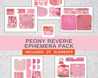 Peony Ephemera Pack: Vintage Floral Collage, Junk Journal (Digital Download)