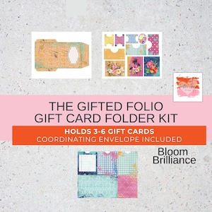 May include: A gift card folder kit with coordinating envelopes. The kit includes a folder with a vintage design, various gift card inserts, and a small card with the text "Faithful Grace". The text "THE GIFTED FOLIO GIFT CARD FOLDER KIT" is also visible.